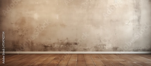 An image of an empty room with a wooden floor and a plastered wall. The room appears to have a grungy interior, with no furniture or decorations present.
