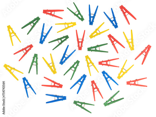 Household сlothes pins isolated on white background. colorful plastic clothespin