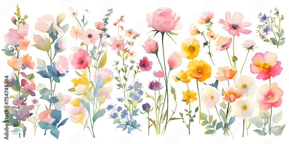 Elegant Collection of Hand-Painted Watercolor Floral Elements,Generative AI