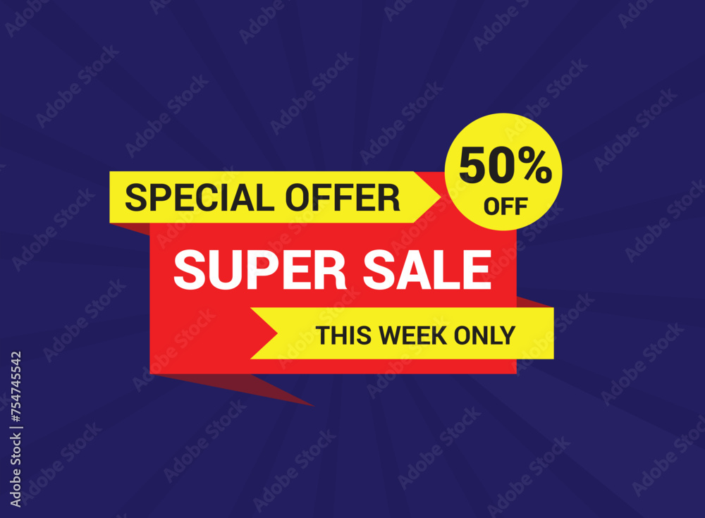 Super Sale Special Offer banner template design, Big sale special up to 50% off. Super Sale, Limited time only end of season special offer banner. vector illustration.