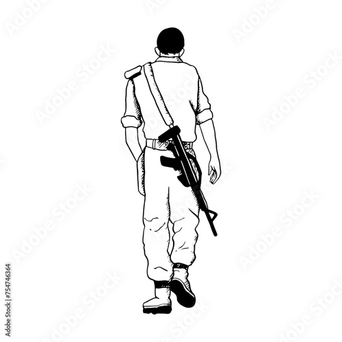 Vector walking soldier of Israeli IDF military forces with M16 assault rifle illustration for patriotic holidays, memorial days, Holocaust Remembrance and Independence Day