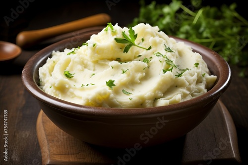 Comforting Mashed potatoes bowl. Cooked food. Generate Ai