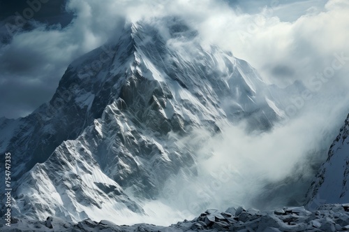 Ominous Massive avalanche mountains. Nature ice hiking. Generate Ai © juliars