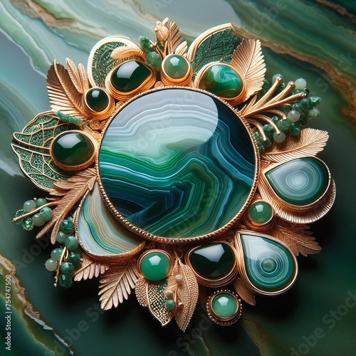 green agate background with a golden flower shape