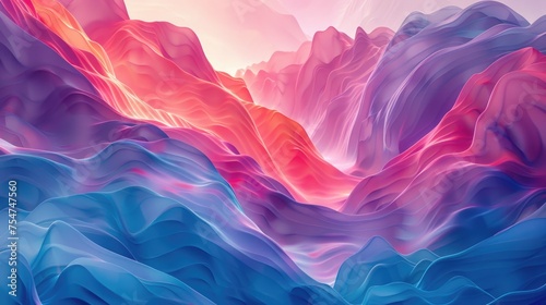 Abstract landscape of seamless gradients, featuring non-existent geometric shapes morphing into each other, showcasing a surreal blend of colors