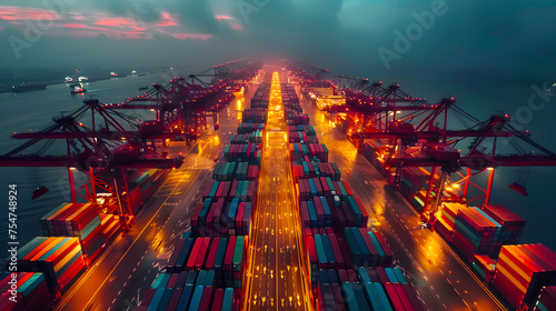 Container ships at a seaport in China. International import export. Generative Ai