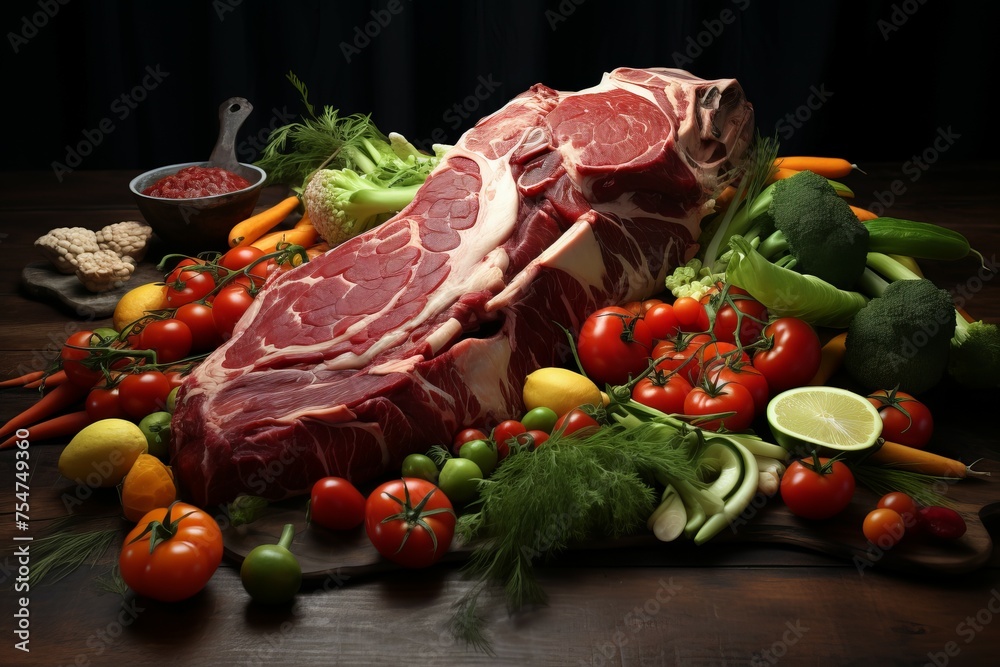 Organic Raw meat vegetable food. Cooking various. Generate Ai