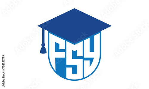 FSY initial letter academic logo design vector template. school college logo, university logo, graduation cap logo, institute logo, educational logo, library logo, teaching logo, book shop, varsity	 photo