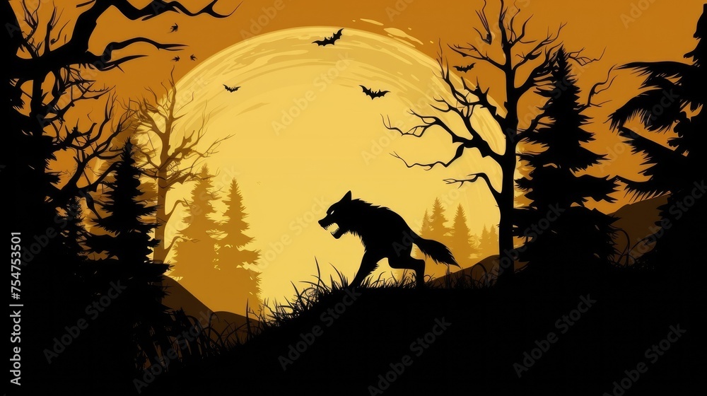 Fototapeta premium wolf howling at sunset
