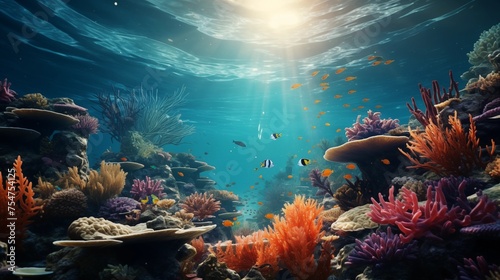 A beautiful underwater scene with colorful coral reefs and marine life © AH