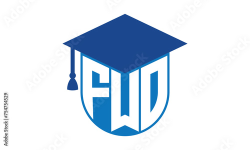 FWO initial letter academic logo design vector template. school college logo, university logo, graduation cap logo, institute logo, educational logo, library logo, teaching logo, book shop, varsity	 photo