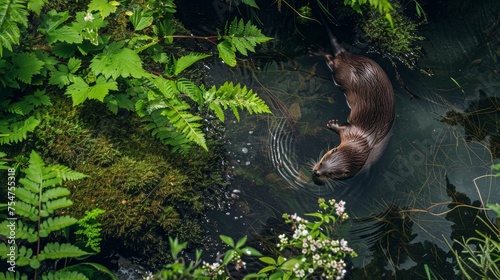 Otter Adventure  Playful Slide in Green Riverbank Scene