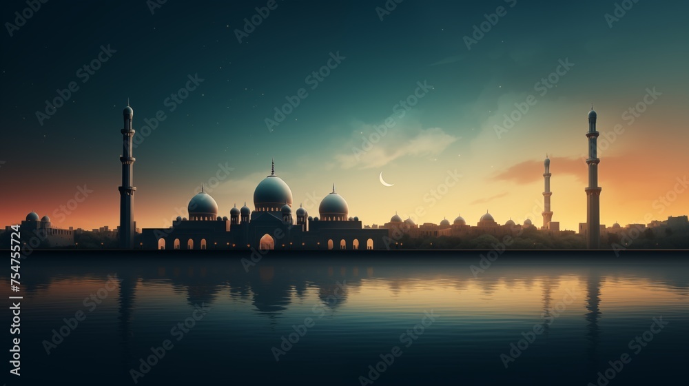 A mosque during the sunset.






