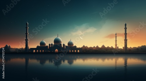 A mosque during the sunset.