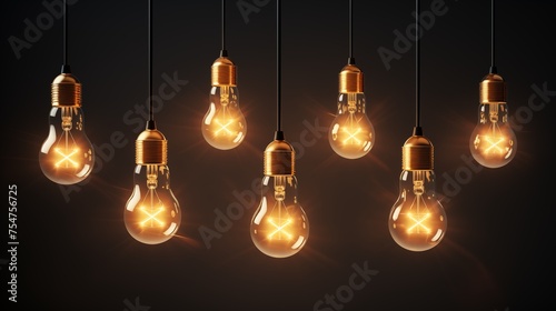 A collection of hanging light bulbs against a dark background