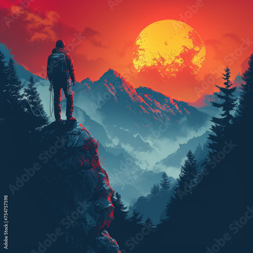 Peak Aspirations: Mountain Climbing Flat Design Illustration