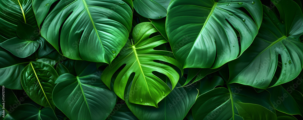 Fototapeta premium bright nature background tropical leaf, abstract green texture leaves
