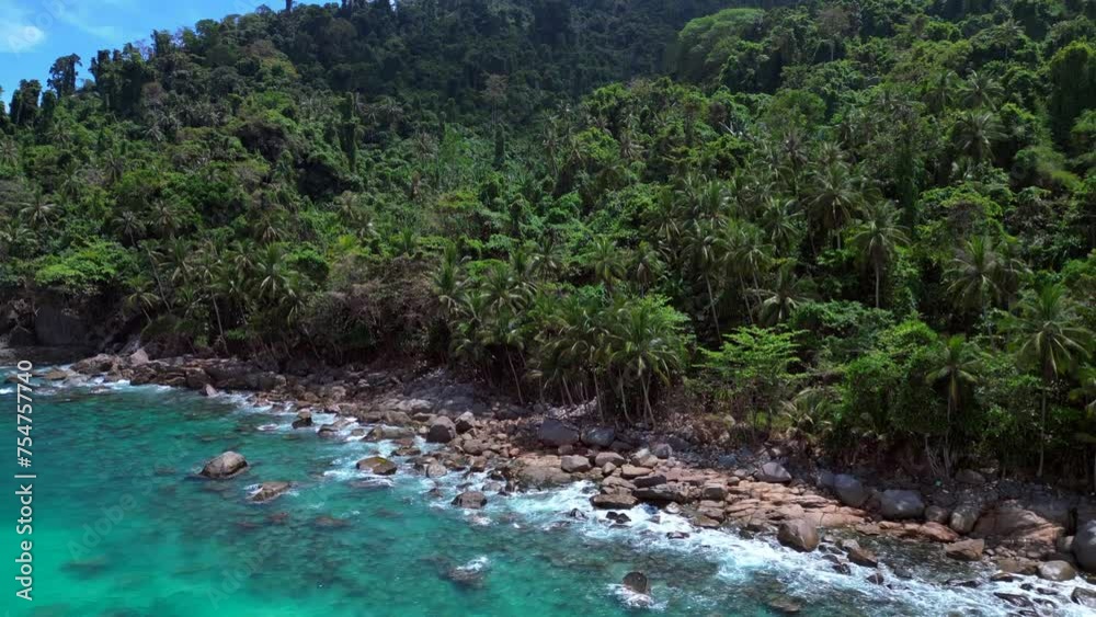 long beach turquoise water jungle island. Nice aerial top view flight drone long beach turquoise water jungle island. Nice aerial top view flight drone