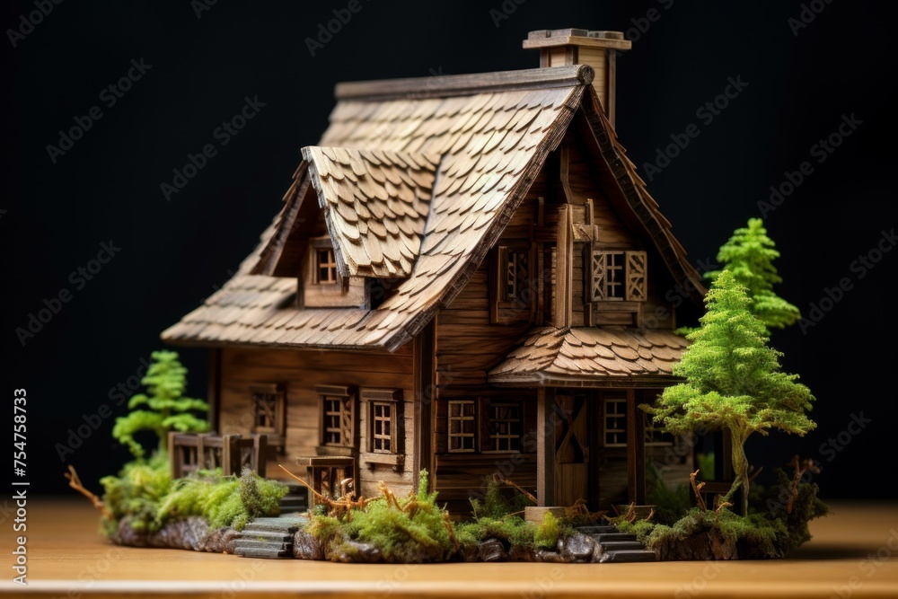 Wooden Miniature wooden house. Home warm nature concept small. Generate Ai Wooden Miniature wooden house. Home warm nature concept small. Generate Ai