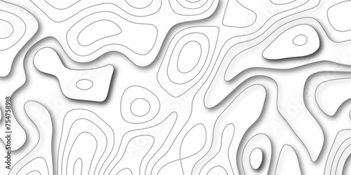 Modern Topographic map background geographic line map with elevation assignments. Map on land vector terrain Illustration. Topo contour map on white background. The black on white contours vector .