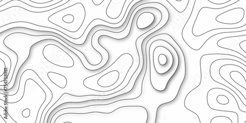Modern Topographic map background geographic line map with elevation assignments. Map on land vector terrain Illustration. Topo contour map on white background. The black on white contours vector .