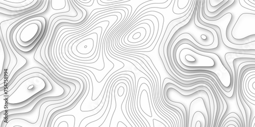 Modern Topographic map background geographic line map with elevation assignments. Map on land vector terrain Illustration. Topo contour map on white background. The black on white contours vector .