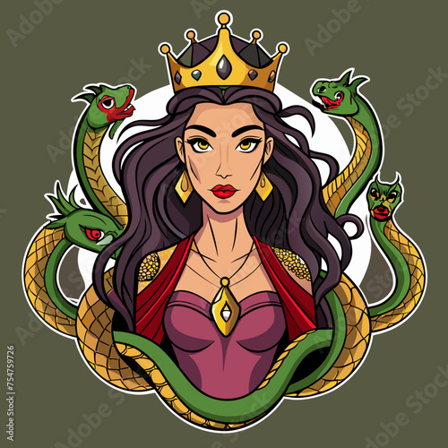 Tshirt Sticker of a Slay with Serpents Venomous Vibes Only - Capture the essence of empowerment with a sticker featuring a confident beautiful Queen horror girl surrounded by coiling anacondas