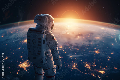 Space Traveler: An astronaut watches the planet Earth photo