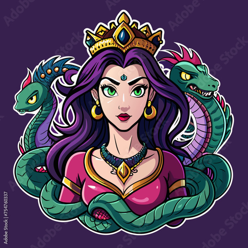 Tshirt Sticker of a Slay with Serpents Venomous Vibes Only - Capture the essence of empowerment with a sticker featuring a confident beautiful Queen horror girl surrounded by coiling anacondas