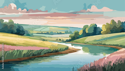 Scotland landscape with river and sunset