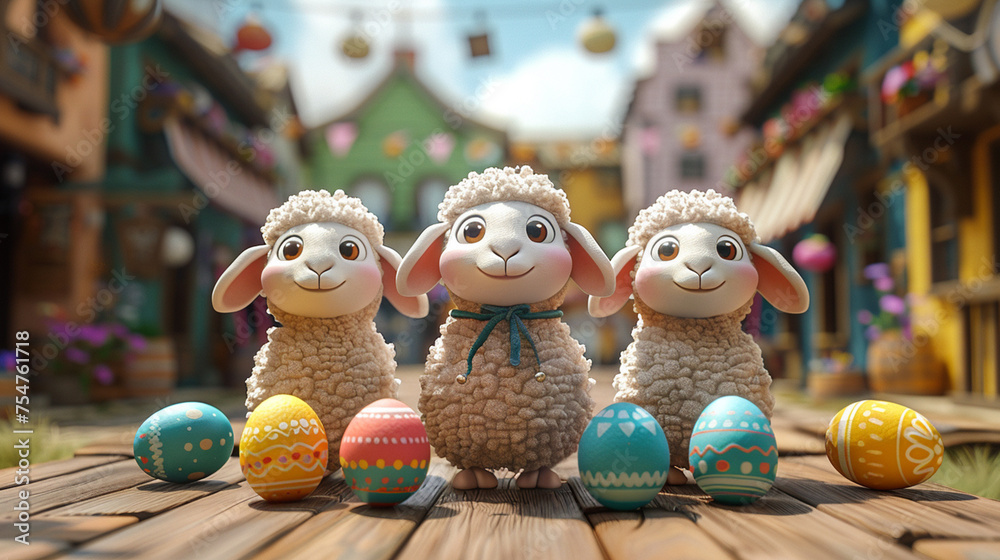 Fototapeta premium cute lamb with Easter egg