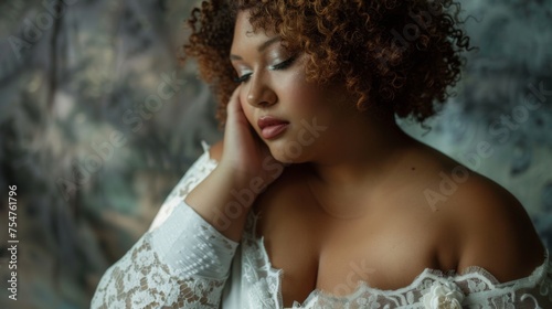 Plus size young female in stylish clothes. Diversity and body positivity. Fashion editorial of a young woman 