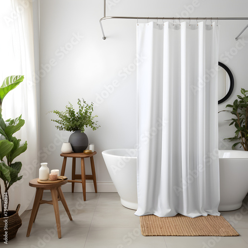 White Shower Curtain Mockup, Front View, elegant minimal modern aesthetic