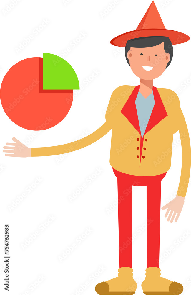 Party Man Character Holding Pie Chart

