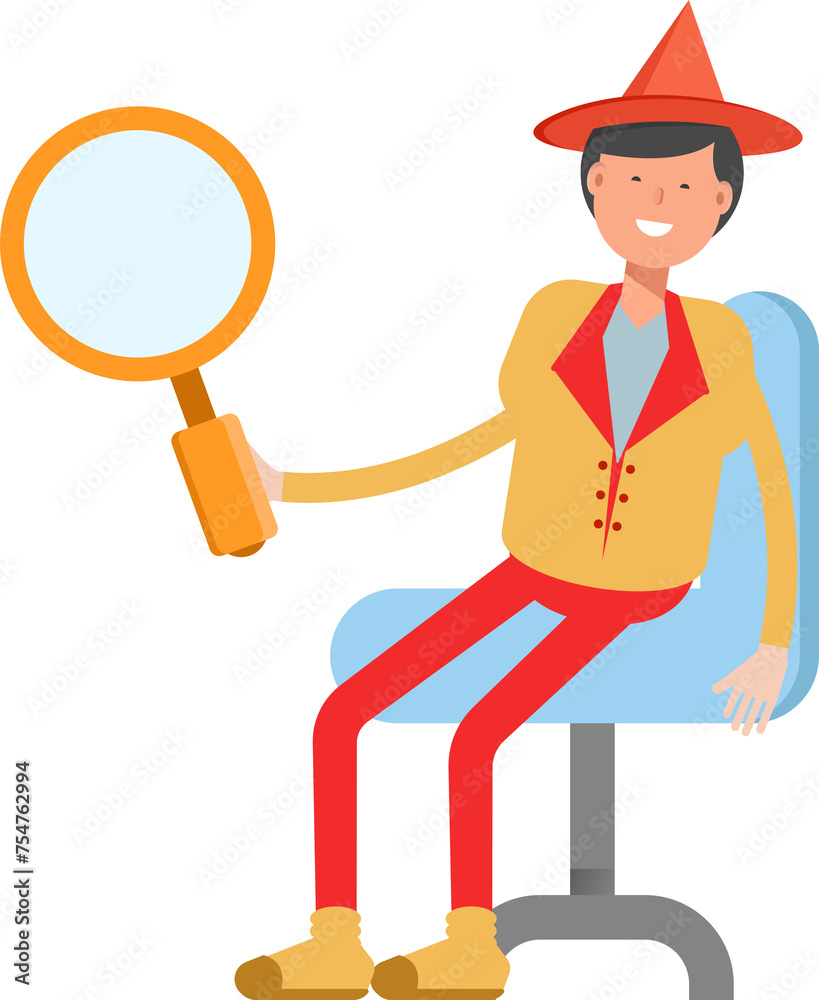 Party Man Character Sitting and Holding Magnifier
Party Man Character Sitting and Holding Magnifier