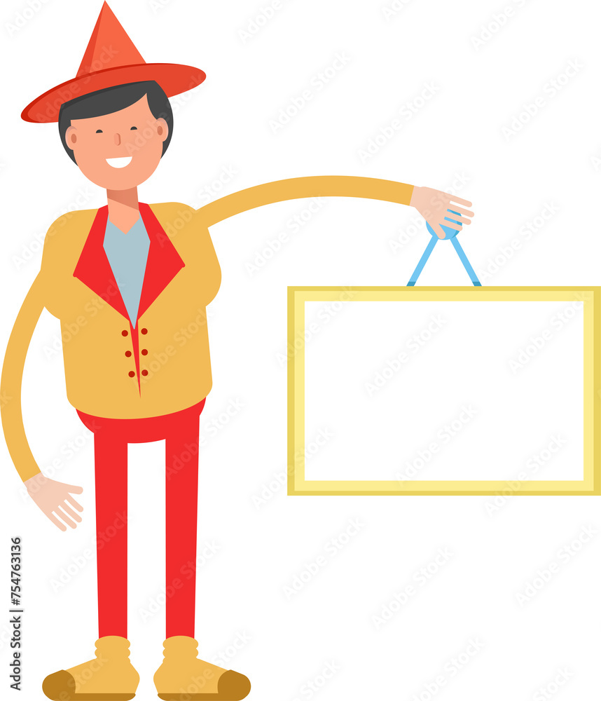 Party Man Character Holding Blank Signage
