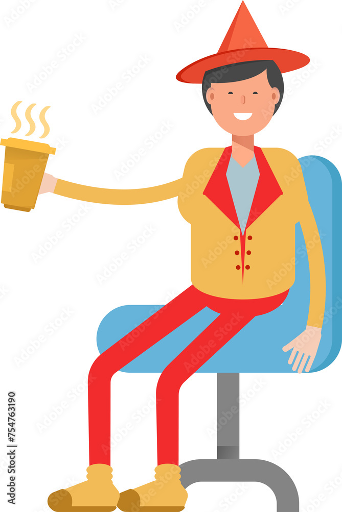 Party Man Character Drinking Coffee
