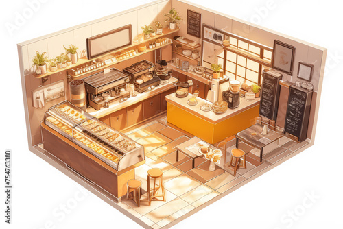 Coffee shop interior perspective illustration