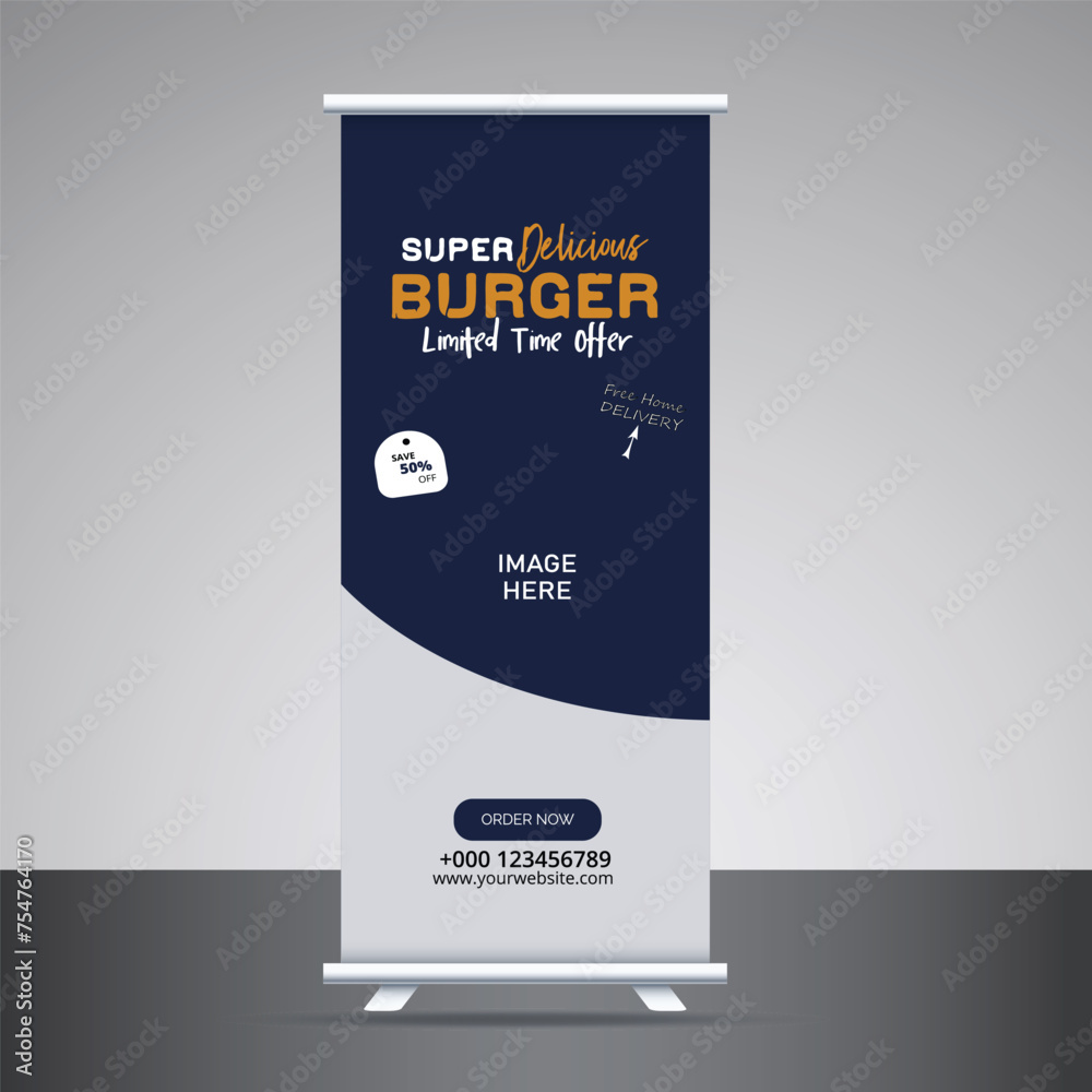 Fototapeta premium Food Roll up banner design vector template