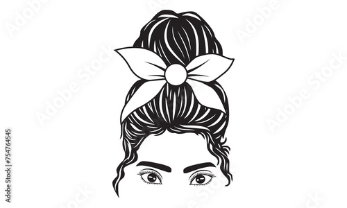 Hand drawn girl with messy hairstyle. Mom life cutfile. vector illustration