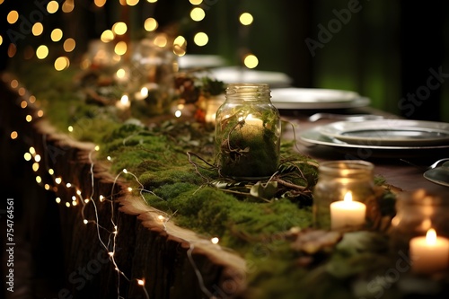 Enchanted Forest Feast Mossy Table Runner and Twigs