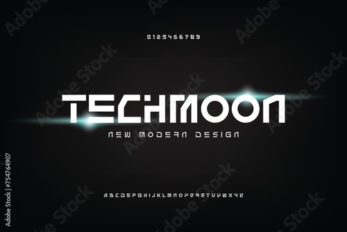 Techmoon, an abstract technology futuristic alphabet font. digital space typography vector illustration design