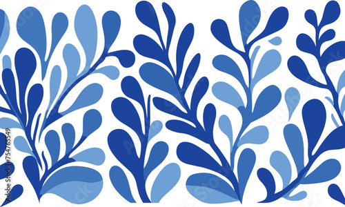 Vector Illustration of a Blue Symmetrical Sea Plant Pattern  With Simple Shapes  as a Flat Vector Graphic Design That Is Symmetrical