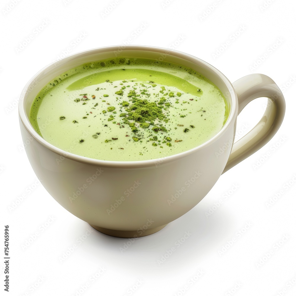 A realistic photo of a cup of matcha on a white background. A realistic photo of a cup of matcha on a white background.