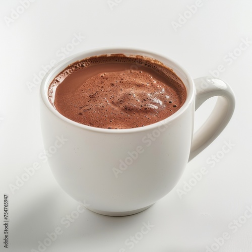 Realistic photo of a cup of cocoa on a white background.