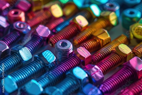 A row of colorful bolts and nuts