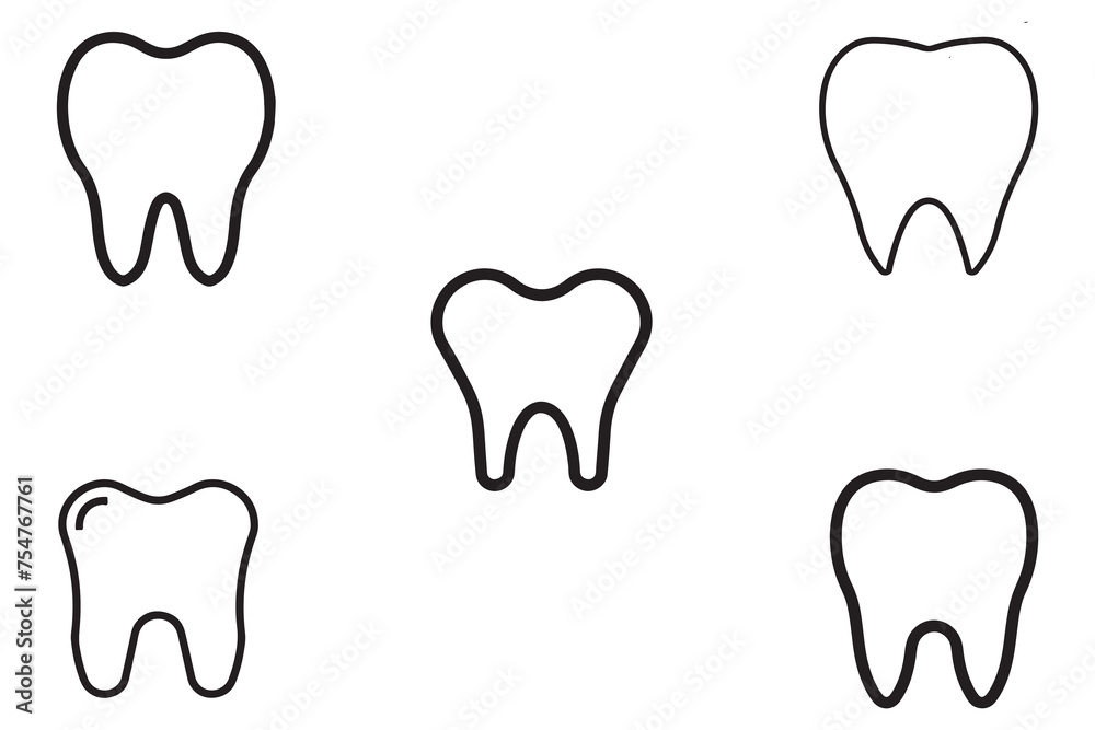 Teeth Health Outline Vector On White Background