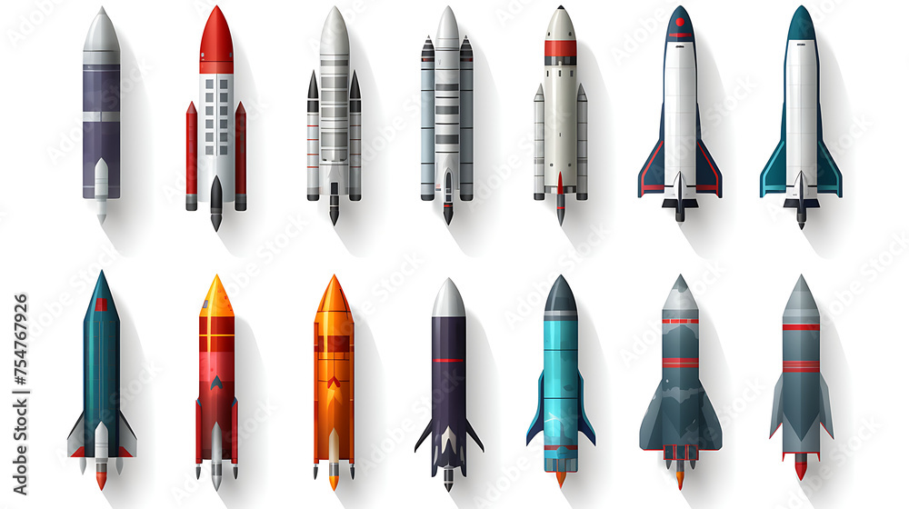 Rocket icons set. Flat illustration of 9 rocket vector icons for web Rocket icons set. Flat illustration of 9 rocket vector icons for web