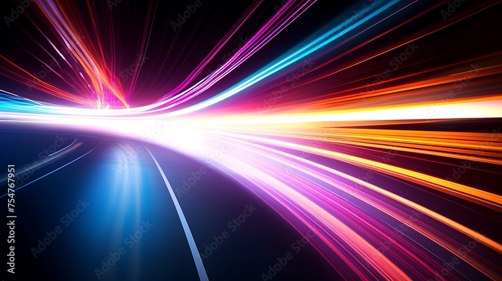 abstract long exposure dynamic speed light trails background - obrazy, fototapety, plakaty 