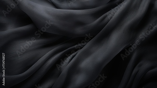 Macro photography captures the intricate texture of black tulle textile fabric, revealing its delicate intricacies.